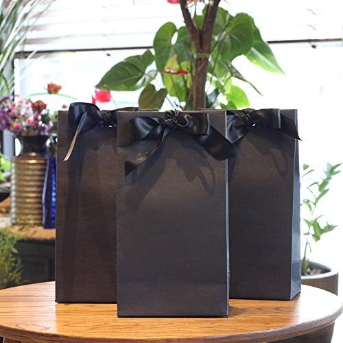 PAPERIST 12pcs Elegance Gift Bag with Satin Bows Ribbon, Sturdy Durable Thick Gift Bag, Black gift bag with Black handle and Ribbon, Gift bag for Wedding, Christmas, Birthday Party, Bridal Shower