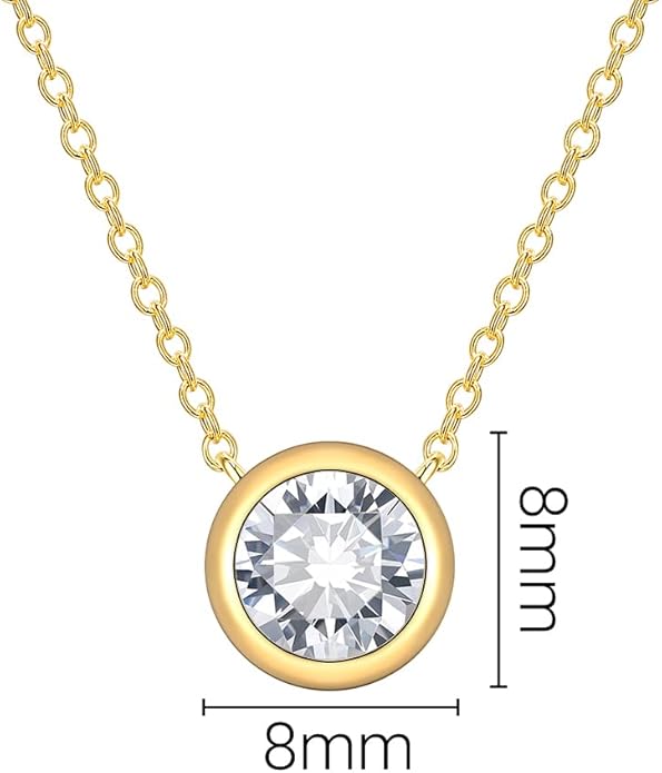 MISS MIMI Solitaire Cubic Zirconia Necklace for Women, 1–3 CT Round,Heart,Princess Cut CZ Options, Bezel or Prong Set in 925 Sterling Silver, Adjustable 16–20" Minimalist Everyday Jewelry