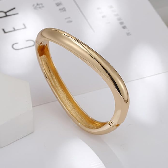 Golden Polished Chunky Twisted Hinged Waterdrop Bangle Bracelet for Women Spiraled Oval Bangle Bracelet
