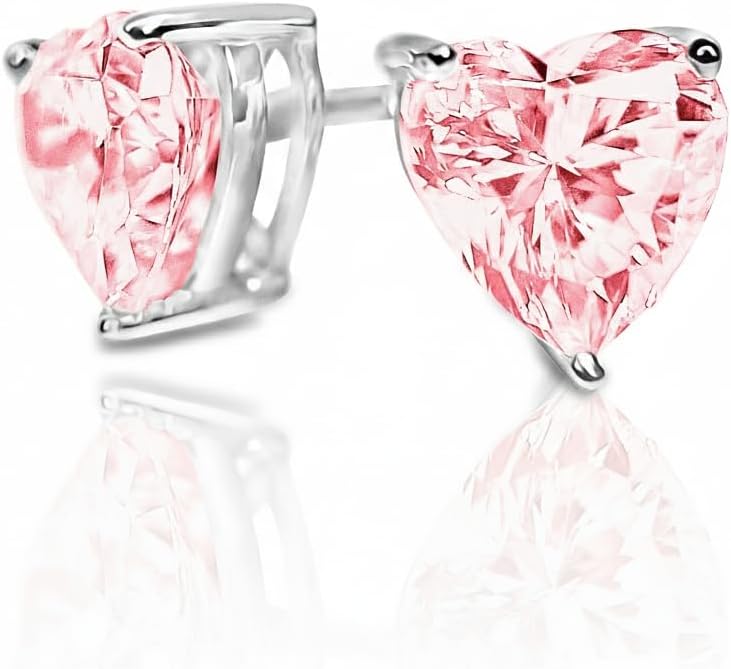 14K White Gold Moissanite Earrings Men & Women, Solid Gold Simulated Diamond and Lab Diamonds Studs for Men & Women, 1ct - 2ct Round, Princess, Heart, Halo Cut, Dangle, Lever or Screw Back Earrings, VVS1, D Color, Pink or Blue - Luxury Gift Box