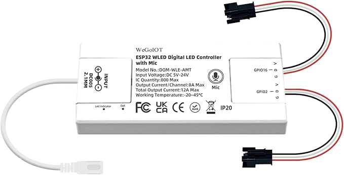 ESP32 Ultra-Thin WLED Digital Light Strip Controller with Mic Sound Mode DC5-24V RGB IC Digital Dynamic Light WS2811 WS2812B SK6812 SM16703P Flexible DIY FCOB Addressable LED Strip
