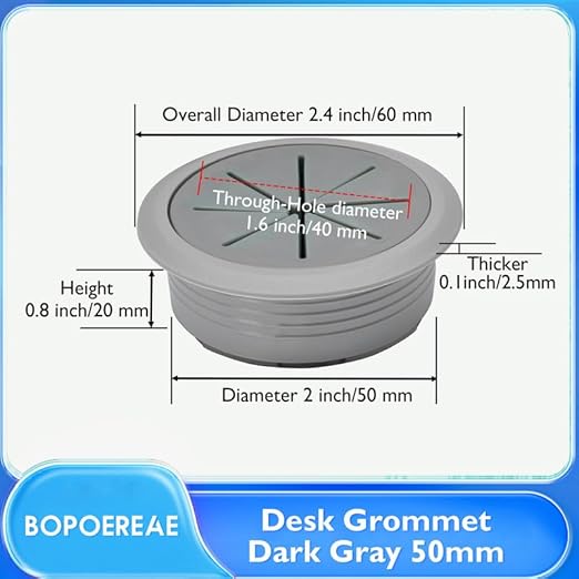 Desk Grommet 2" (50 mm), Desk Hole Cover for Cables Dark Grey, Cable Grommet ABS Plastic, Desk Hole Grommet for Office and Home Table Cable, Detachable & Flexible Cable Cord Organizer-2 Pcs