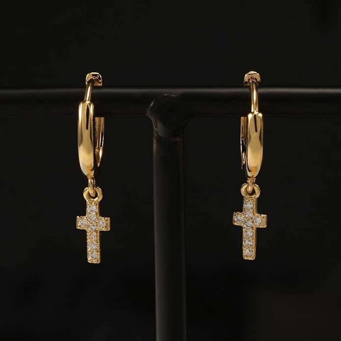 XYJZXY Gold Huggie Small Hoop Earrings with Charm Personalized Snake/Evil Eye/Star/Cross/Lock/Key 18k Gold Plated Crystal Drop Dangle Earrings for Women