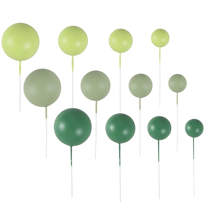 Gyufise 30Pcs Mini Balloon Cake Topper Foam Ball Cake Picks Faux Pearl Balls DIY Cake Decoration for Baby Shower Wedding Anniversary Birthday Party Supplies Green Dark Green Light Green