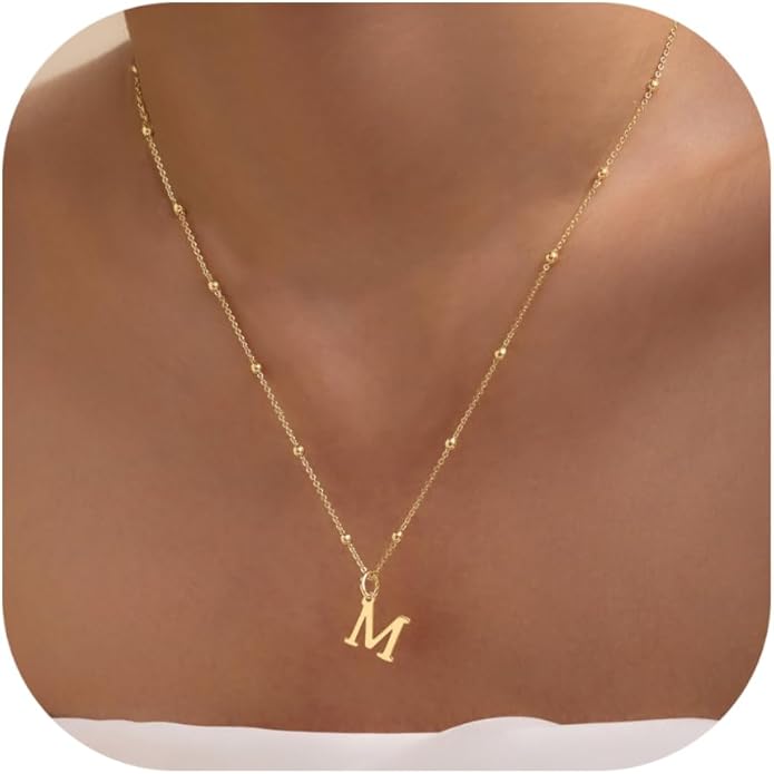 Valentines Gifts for Her Women - Initial Necklaces for Women Dainty 14k Gold Plated A-Z Letter Pendant Name Necklaces Cute Charm Choker Fashion Accessories Non Tarnish Trendy Jewelry Gift
