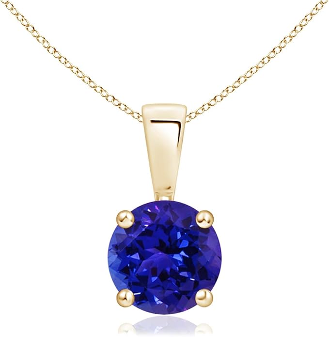 Angara Natural Tanzanite Solitaire Pendant for Women | Round Tanzanite Solitaire Pendant Necklace in 14K Solid Gold/Silver/Platinum With 18" Chain | December Birthday, Gemstone Jewelry Gift