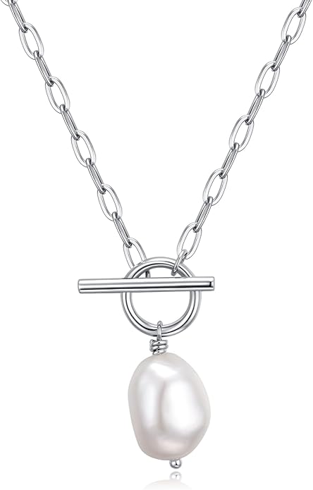 Baroque Pearl Pendant Necklaces for Women, 14K Gold Sliver Plated Adjustable Chain Toggle Clasp Necklace Women Anniversary Jewelry for Mothers Day Christmas Birthday Valentine's Day Gifts (14k Gold)