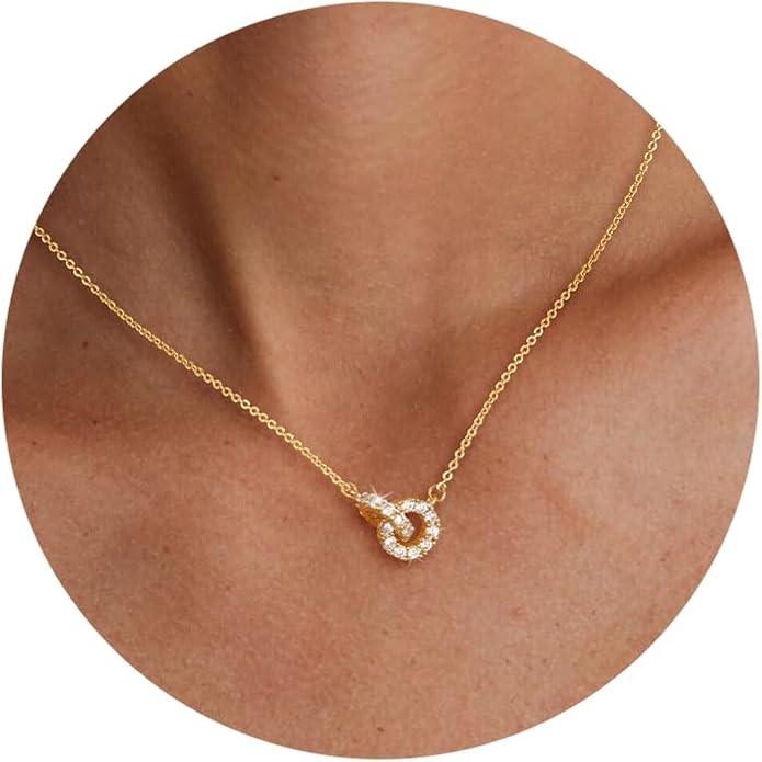 CHESKY 14K Gold Plated Pendant Necklace for Women, Dainty Pendant Necklace Trendy Cubic Zirconia Choker Necklaces for Women Simple Gold Everyday Jewelry