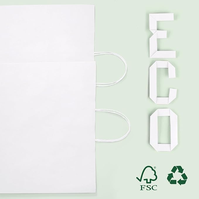 MESHA 16x6x12'' White Kraft Paper Bags With Handles,50 Pack Large Gift Bags Bulk Bulk Reusable for Business,Retail,Birthday,Wedding,Party,Favor,Merchandise,Grocery Shopping Bag