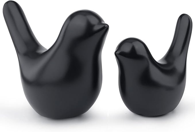 LAIDANLA Small Birds Statues Black Modern Style Home Decor Birds Small Animal Sculpture for Living Room Office Desktop Shelf Coffee Table Bedroom（2pcs）