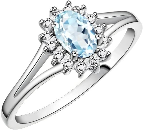 Rylos 14K White Gold Classic Halo Ring: Diamonds, 6X4MM Oval Gemstone - Birthstone Jewelry for Women - Stunning Diamond Gold Ring Sizes 5-10
