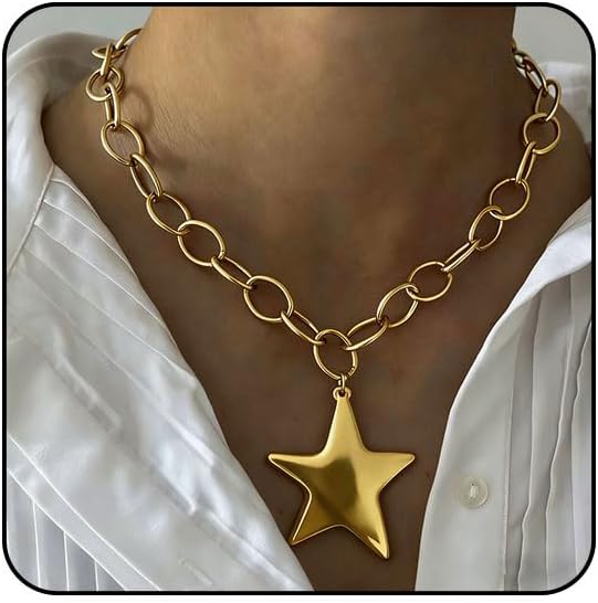 Large Star Necklace Chunky Gold Necklace for Women Trendy Silver Big Statement Necklaces Bold Thick Paperclip Necklaces OT Toggle Chunky Jewelry Holiday Christmas Jewelry Gifts Stocking Stuffers
