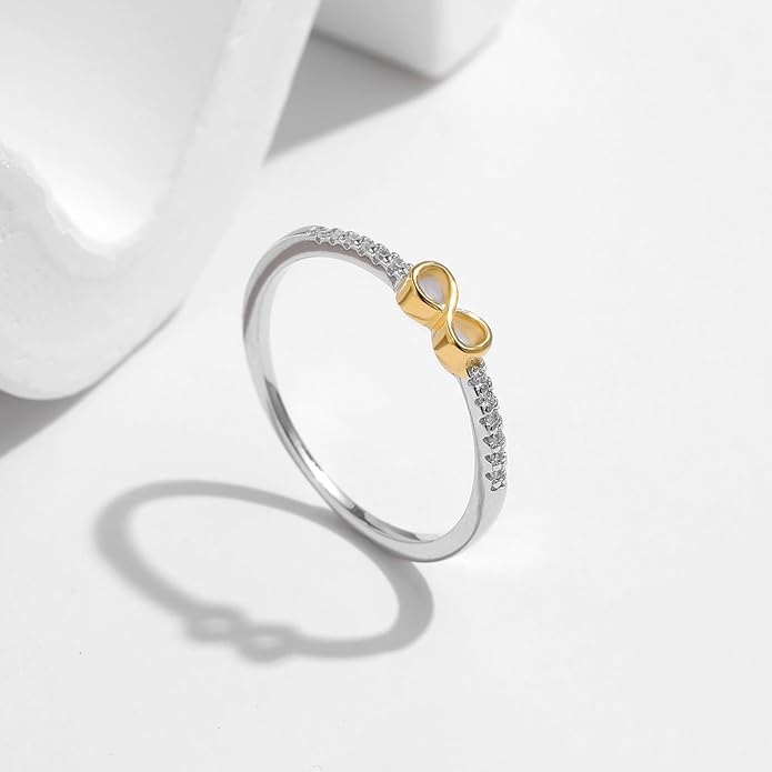 S925 Sterling Silver Infinity & Heart Pavé Ring for Women – Minimalist Twist Design, Everyday Stackable CZ Band, Casual Chic Jewelry
