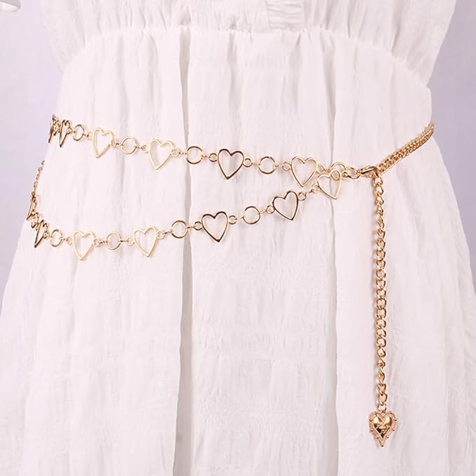 Metal Waist Chain Women - Love Hearts Pendant Adjustable Link Belt