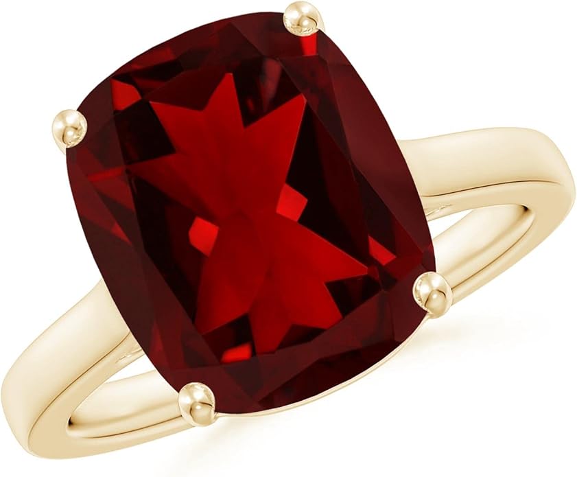 Angara Cushion Garnet Solitaire Ring in Sterling Silver/14K Solid Gold/Platinum | Natural Garnet Solitaire Ring for Women | January Birthday, Anniversary, Gemstone Jewelry Gift