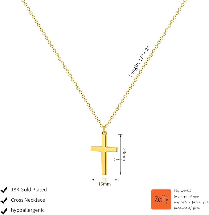 Zeffy Cross Necklace for Women,18K Gold/Silver Plated Tiny Cubic Zirconia Cross Pendant Necklace for Women Simple Layered Cross Necklaces for Women