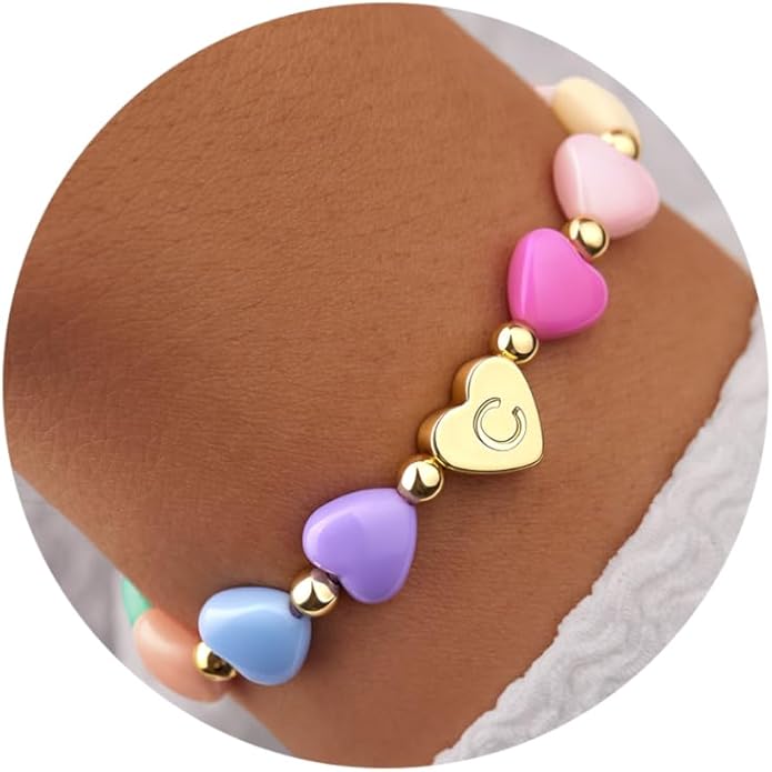 Valentines Day Gifts for Kids Women Girls, Initial Heart Bracelets for Teen Girls Young Women Bulk, Cute Preppy Letter A-Z Charm Bracelet, Personalized Happy 3-18 Year Old Birthday Gifts for Daughter, Lover, Sisters, Toddler