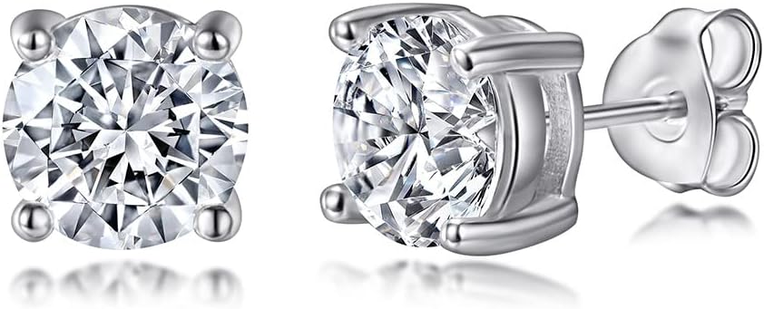 Gemlux 14K Gold Moissanite Stud Earrings Diamond Ring Necklace Set, Women's Luxury Three-Piece Jewelry Set, Classic Diamond-Inspired Design