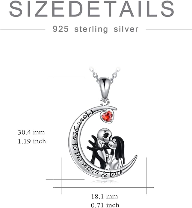 LILALO Nightmare Necklace Sterling Silver Abalone Shell Crystal Jack and Sally Necklace Jack Skellington Skull Jewelry Skull Necklaces for Women