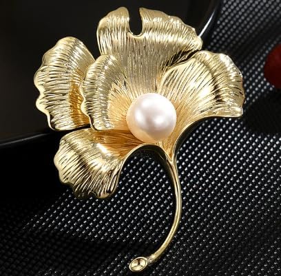 Leaf Brooches Rhinestone Freshwater Pearls Ginkgo Leaves Brooch Pin 18k Gold Plated Leaves Lapel Pins Jewelry Valentine's Day Birthday Gifts for Women Girls