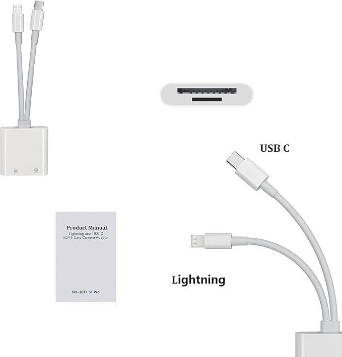 [Apple MFi Certified] iPhone SD Card Reader, 4 in 1 Cameras SD Reader with Dual Slot for MicroSD/TF, Photography Memory Card Trail Game Camera Viewer Adapter, Plug and Play for iPhone/iPad/iMac/DJI