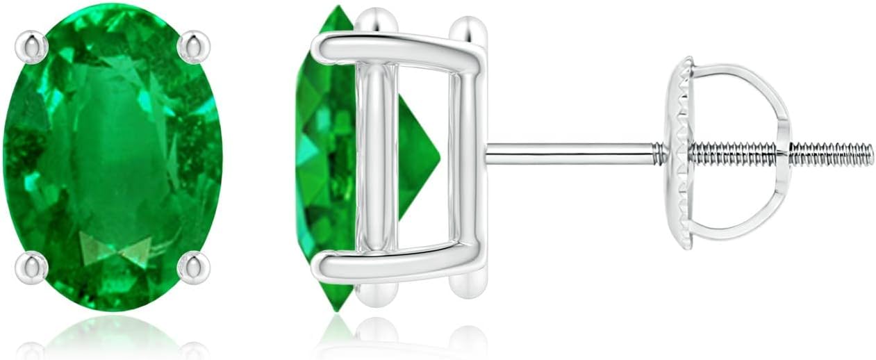 ANGARA Natural Emerald Earrings for Women | Oval Shape Emerald Classic Earrings in 14K Solid Gold/Platinum | May Birthday, Anniversary, Gemstone Jewellery Gift