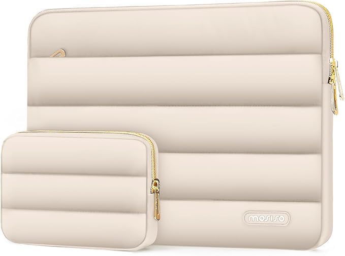 MOSISO 14 inch Laptop Case, 14 inch Puffy Laptop Sleeve Compatible with HP Lenovo Dell ASUS Acer, HP Stream, Dell Latitude, Lenovo IdeaPad, Polyester Horizontal Bag with Small Case, Sand
