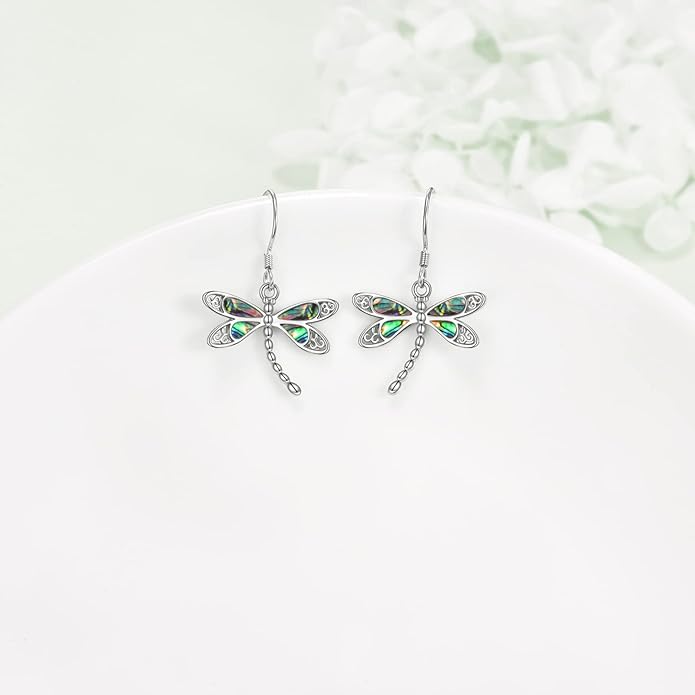 ONEFINITY Dragonfly Earrings 925 Sterling Silver Moonstone Leverback Dragonfly Dangle Drop Earrings Women Jewelry Gifts