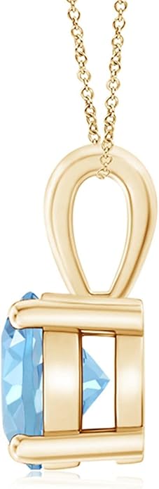 Angara Natural Aquamarine Solitaire Pendant for Women | Round Aquamarine Solitaire Pendant Necklace in 14K Solid Gold/Silver/Platinum With 18" Chain | March Birthday, Gemstone Jewelry Gift