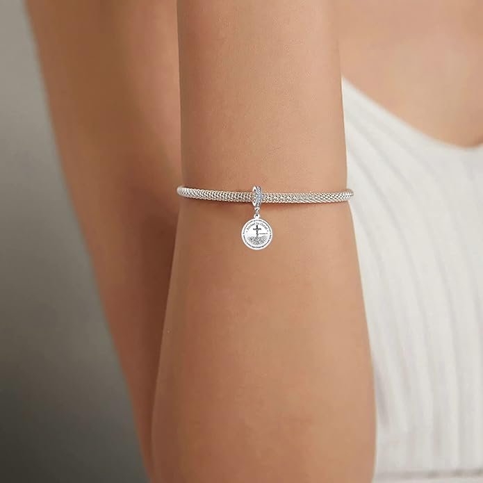 Christian Circle Praying Hand Bible Verse Dangle Charm for Pandora Bracelet