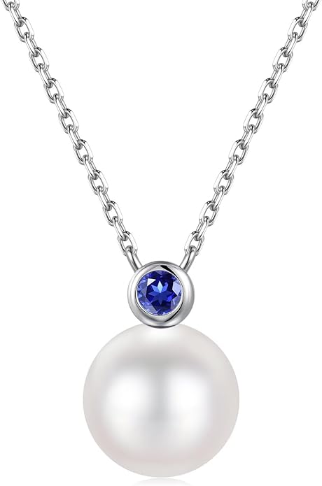 Iefil Valentines Day Gifts for Her - 9-10mm Freshwater Pearl Necklace for Women, Anniversary Birthday Gifts for Wife Mom Girlfriend, S925 Sterling Silver Pearl & Birthstone Necklace, Jewelry for Women