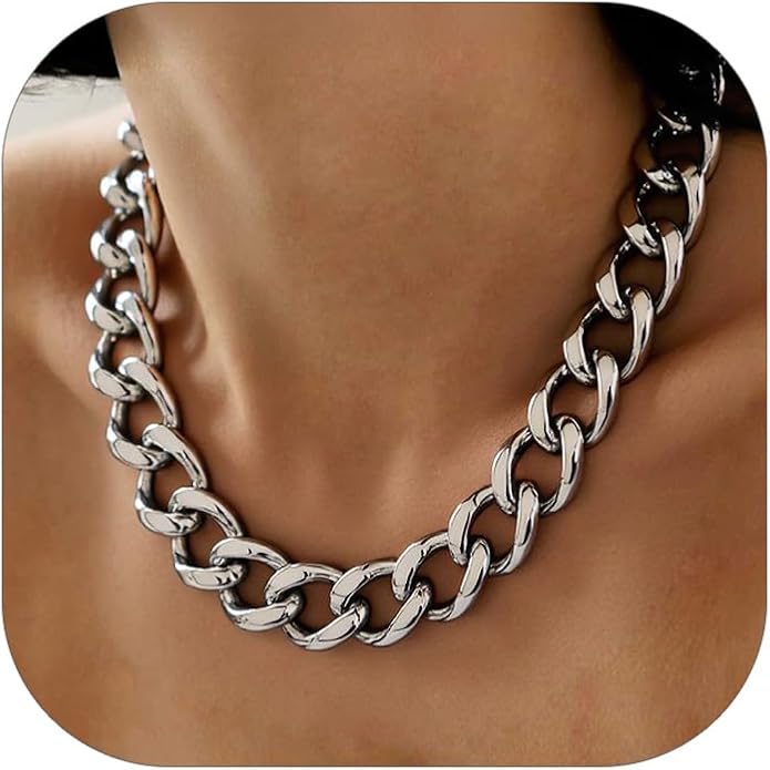 ChainsHouse Cuban Link Chain for Women Chunky Gold Necklace Stainless Steel/Gold Plated Choker Necklaces for Women, 12/16/20 mm Width Thick Chain Choker Punk Hip-Hop Jewelry,18-20"