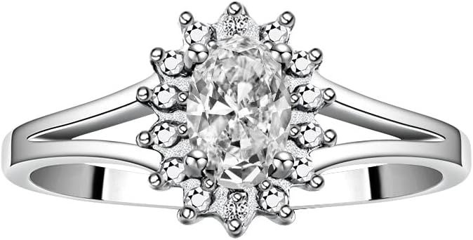 Rylos 14K White Gold Classic Halo Ring: Diamonds, 6X4MM Oval Gemstone - Birthstone Jewelry for Women - Stunning Diamond Gold Ring Sizes 5-10