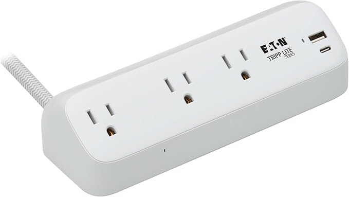 Eaton Tripp Lite Series Desk Clamp Power Strip Surge Protector, 3-Outlets, USB-A & USB-C Charging Ports, 900 Joules, 8ft Braided Flat Extension Cord, Lifetime Manufacturer's Warranty (TLP308U20CLAMP)