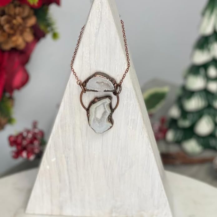 Crystal Joys Bohemian Agate Geode Slice Two Stone Necklace