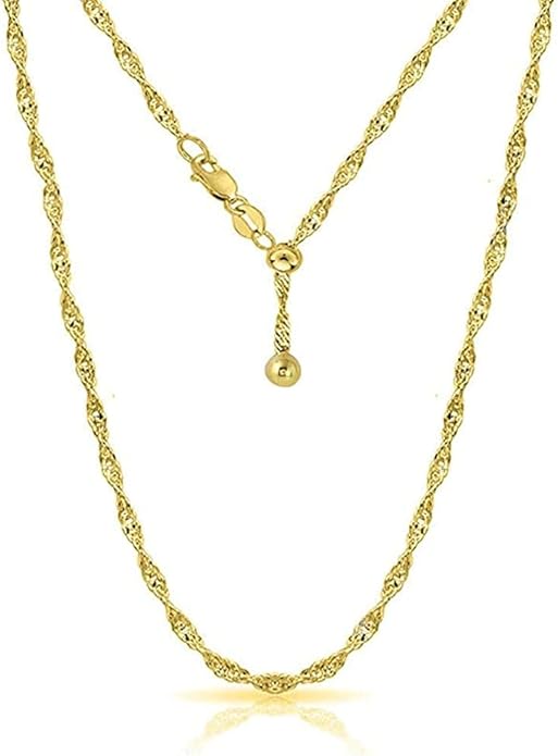 Savlano 925 Sterling Silver Italian Solid 1.5MM Singapore Twist Adjustable Bolo 14-24 Inch Chain Necklace For Women - Made in Italy Comes With a Gift Box