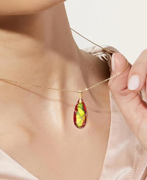 Stone Necklaces for Women Teardrop Gemstone Pendant Necklace Natural Stone Chain Necklaces