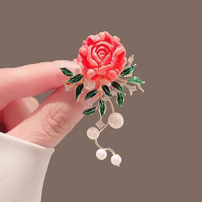 3Pcs Peony Flower Brooch Pin for Women Elegant Enamel Floral Brooch Set Dainty Cubic Zircon Pearl Lapel Pins Flower Pins for Clothes Hat Dress Accessories Prom Jewelry
