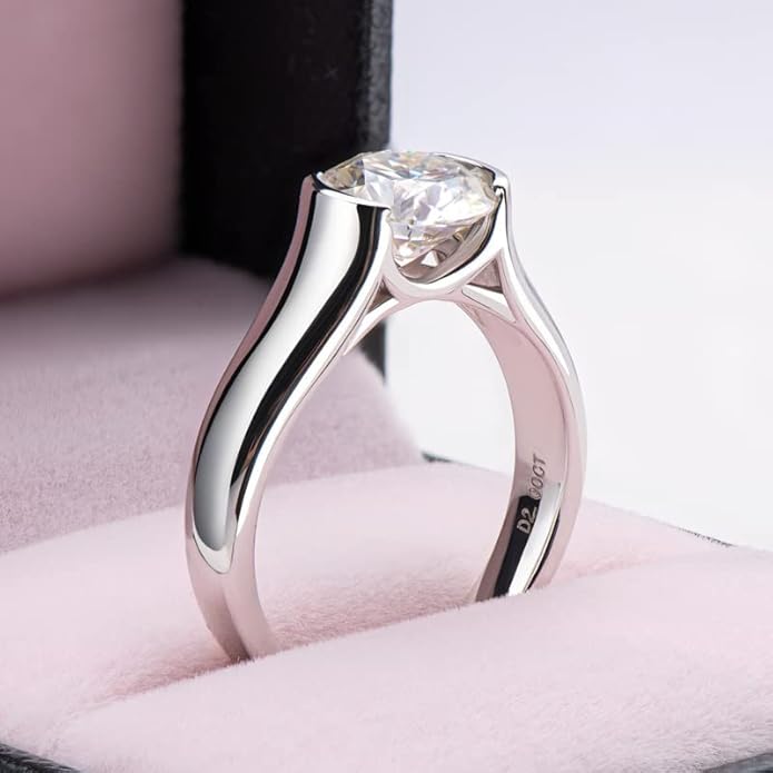 S925 Sterling Silver Chic 2 Carat Excllent Cut Diamond Engagement Rings for Women | D-color VVS1 Clarity | Promise or Wedding Jewelry