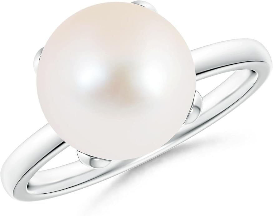 Angara Freshwater Pearl Solitaire Ring for Women | Round Freshwater Cultured Pearl Solitaire Ring in 14K Solid Gold/Silver | June Birthday, Anniversary, Gemstone Jewellery Gift