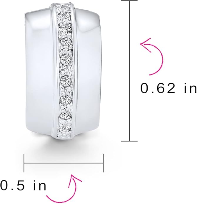 Fashion Bridal Wedding 3 Row Pave Crystal Dome Endless Hinged Huggie Hoop Clip On Earrings For Women Non Pierced Ears Yellow Gold Silver Plated
