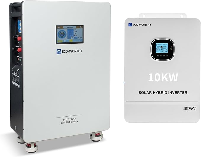 ECO-WORTHY Home Power Station Backup Power,14336Wh LiFePO4 Battery Support Communication,10KW Inverter,for Home Backup,Emergency,Solar System Components
