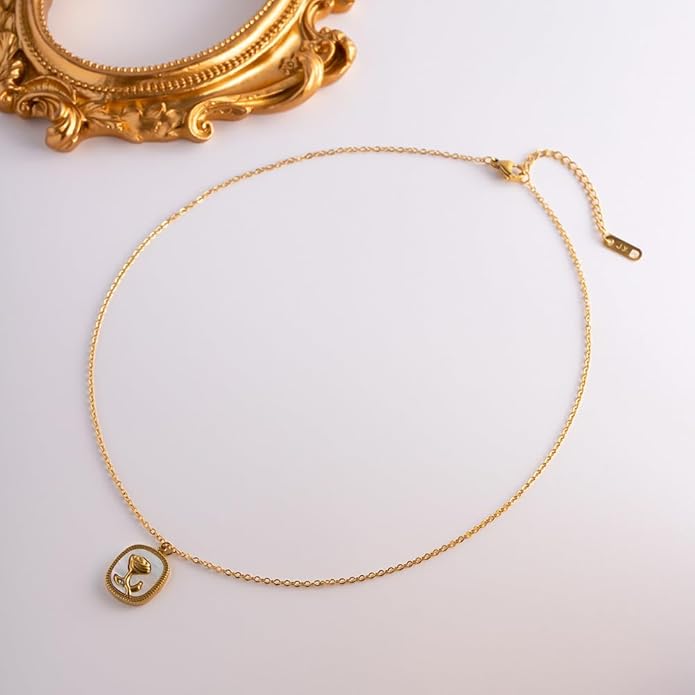 IBARA Women Gold Dianty Necklace Sun Crescent Moon Star Evil Eye Lock Lovely Heart Flower Butterfly Pearl Pendant Coin Necklaces 18K Gold CZ Diamond Filled Chain Boho Beach Simple Handmade Jewelry