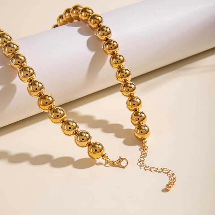 Unique Big Chunky Gold Heart Beads Necklace for Women, Charm Large Thick Hollow Love Heart Pendant Beaded Chain Choker Necklaces Party Y2K Jewelry Gift