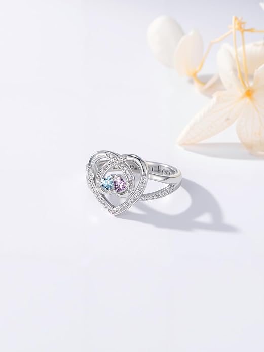 Valentine's Day Gifts for Women Birthstone Rings for Women Heart Statemet Engagement Eternity Wedding Promise Rings Jewelry Anniversary Christmas Valentine Mothers Day Birthday Gifts for Wife Her Girlfriend