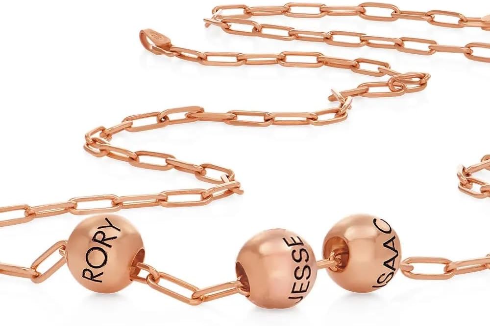 MyNameNecklace Personalized The Balance Charm Necklace with Custom Engraved Beads - Cable/Link Chain - Dainty Gift for Mom, Her - Jewelry for Christmas