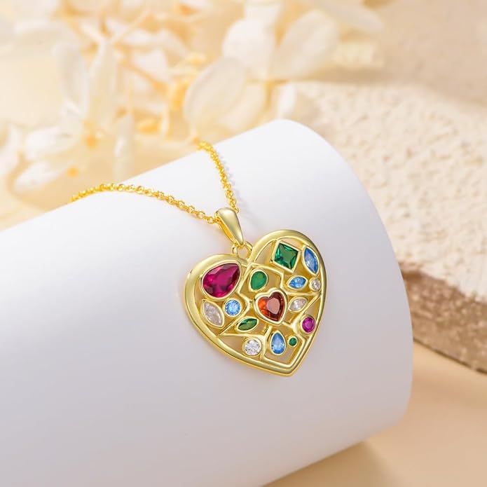 Gemstone Necklaces for Women 14K Yellow Gold Plated Silver Colorful Pendant Necklace Multicolor Cubic Zirconia Heart Pearshaped Jewelry for Mother Wife Daughter