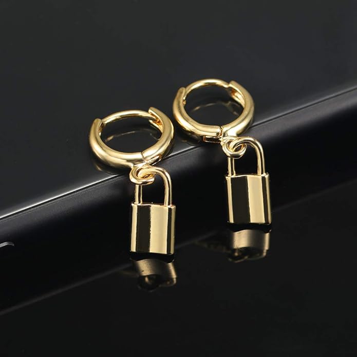 XYJZXY Gold Huggie Small Hoop Earrings with Charm Personalized Snake/Evil Eye/Star/Cross/Lock/Key 18k Gold Plated Crystal Drop Dangle Earrings for Women