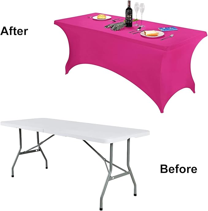 FORLIFE 4Pack Spandex Table Covers，Fitted Tablecloth for Rectangular Tables, Stretch Patio Table Covers, Universal Spandex Table Cover for Wedding, Banquet, Party (8ft, Fuchsia)
