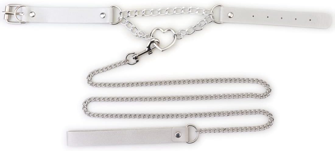 Harajuku Peach Heart Choker Punk Hauling Chain PU Leather Collar Gothic Necklace NightClub Goth Leash Belts
